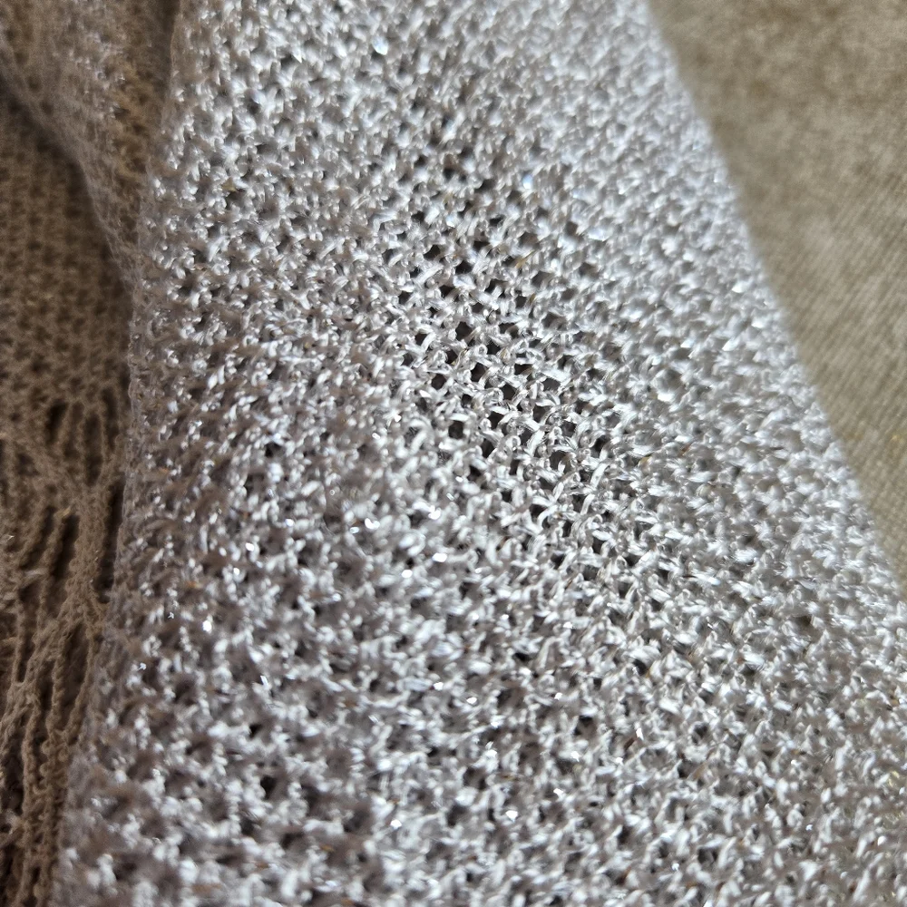 3/$25 Silver Sparkle Scarf Fringe Loose Knit